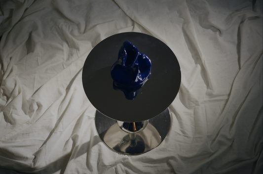 Hand glazed blue ceramic sculpture